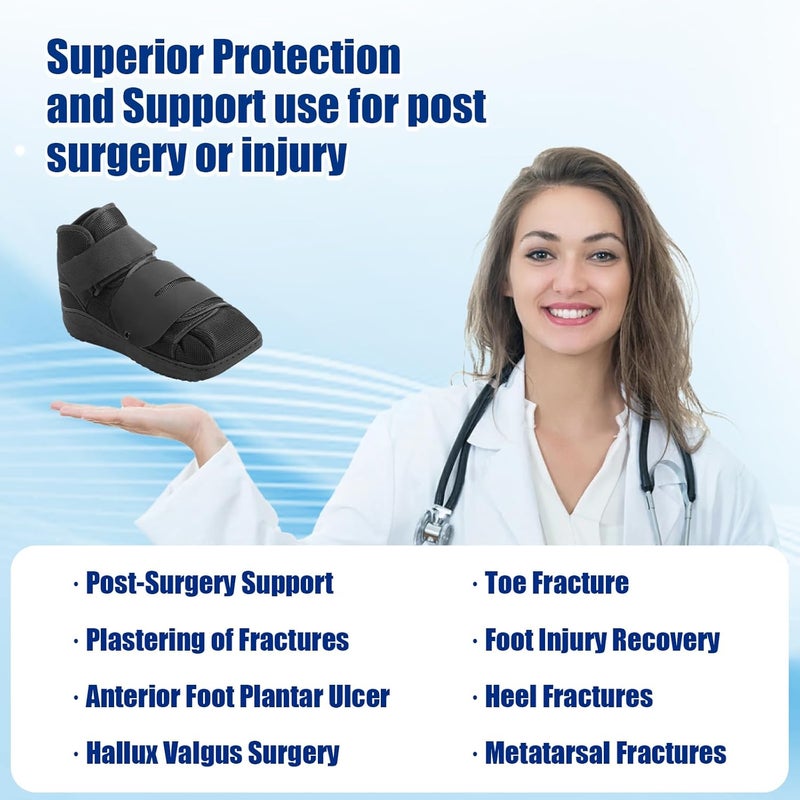Estinko Closed Post Op Shoe Post Op Shoes Fracture Medical Walking Shoes for Men and Women-Post Surgery or Operation Foot Support Broken Foot or Toe Squared S - Image 2
